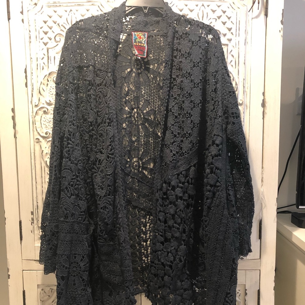 Johnny Was blue cotton lace jacket Large